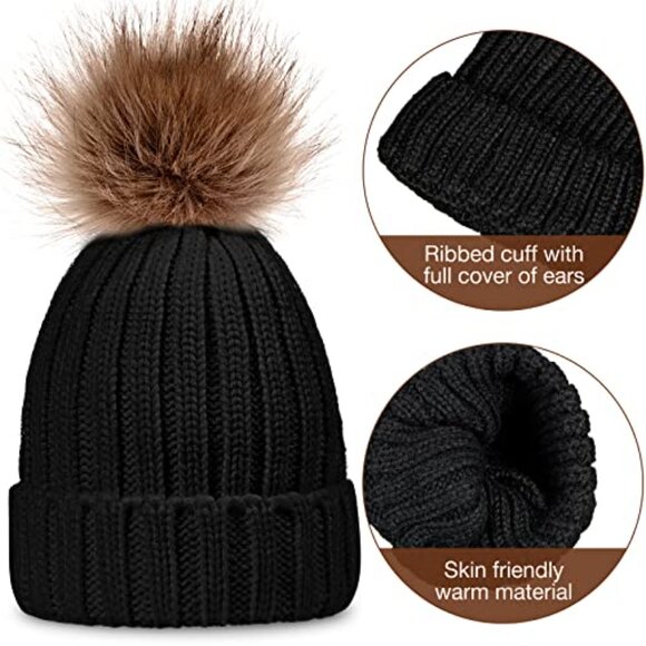 Fleece Lined Pom Beanie Touchscreen Gloves Set Unisex Winter Warm Accessories - Picture 3 of 8